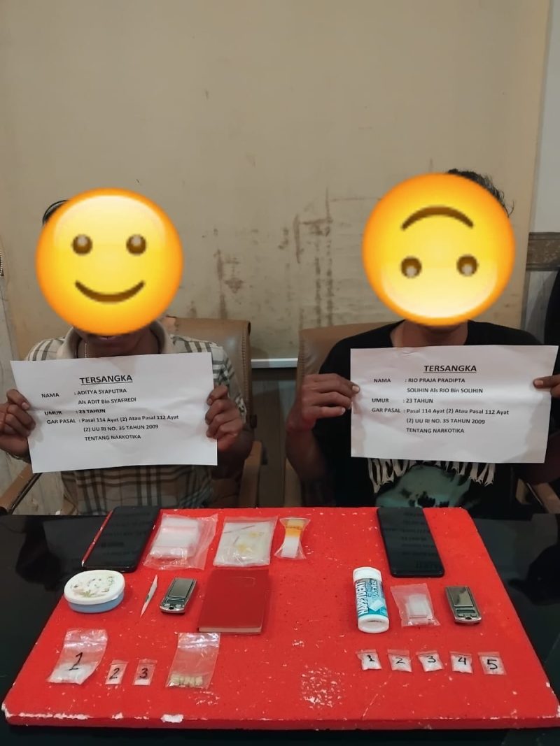 Kedua pelaku yang diamankan yakni Aditya Syaputra alias Adit (23), warga Kecamatan Jambi Timur, dan Rio Praja Pradipta Solihin alias Rio (23), warga Kecamatan Jelutung. (INJ/Ist)
