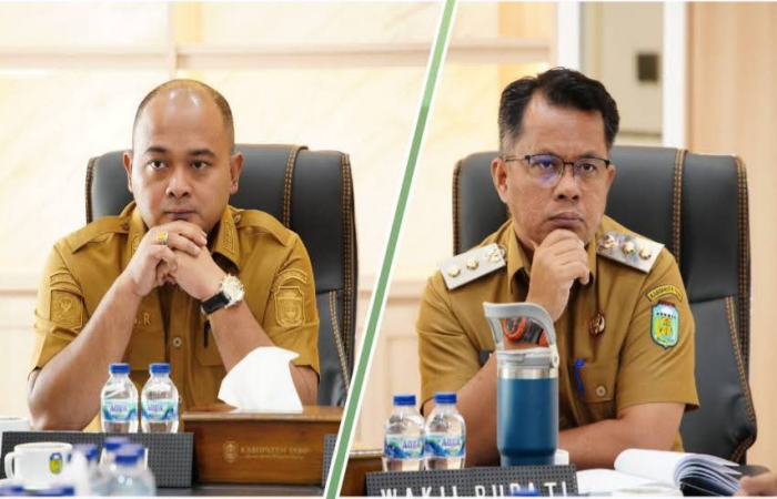 Bupati Tebo Agus Rubiyanto, SE.MM dan Wakil Bupati Tebo Nazar Efendi, SE.M.Si Rapat Virtual Penanganan Karhutla 2025.(INJ/Ist)